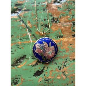 Cloisonné Pendant Necklace Flower Lily‎ Purple Vintage